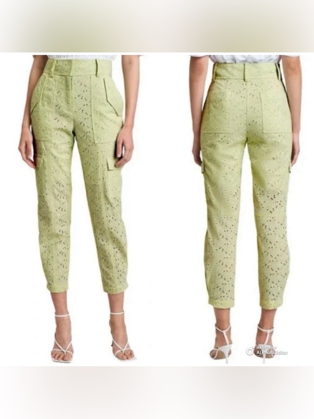 Derek Lam 10 Crosby Mila Eyelet Cargo Pants Lime Green 4 NWOT